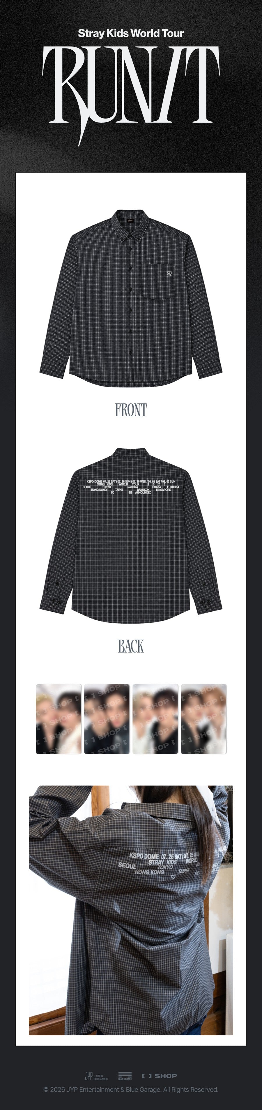 PRE-ORDER Stray Kids World Tour RUN IT MD CHECK SHIRT