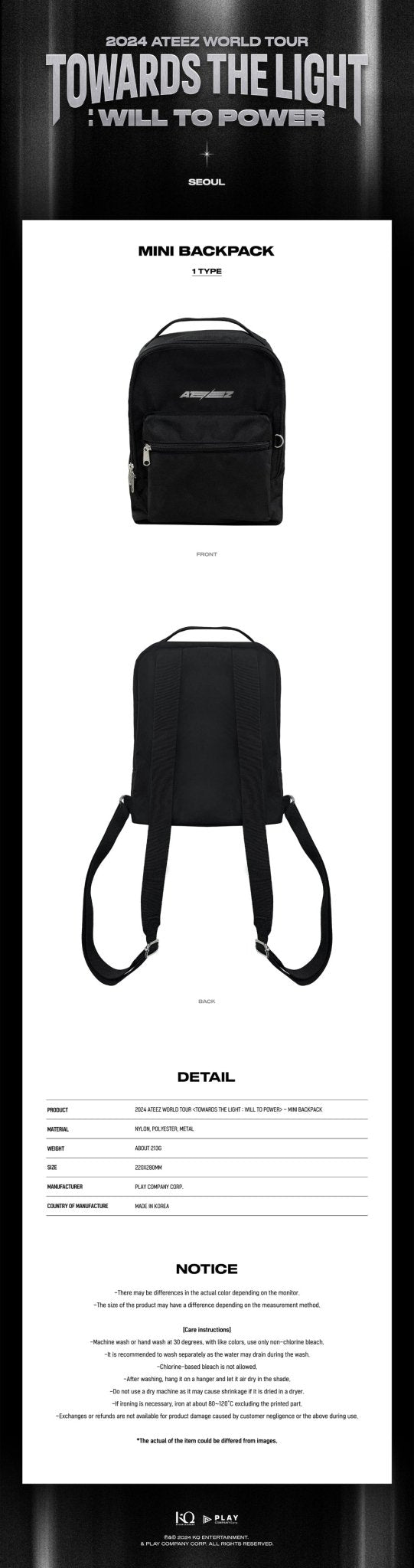 ATEEZ TOWARDS THE LIGHT : WILL TO POWER Mini Backpack – Bags ( / / ) | HobiEgo