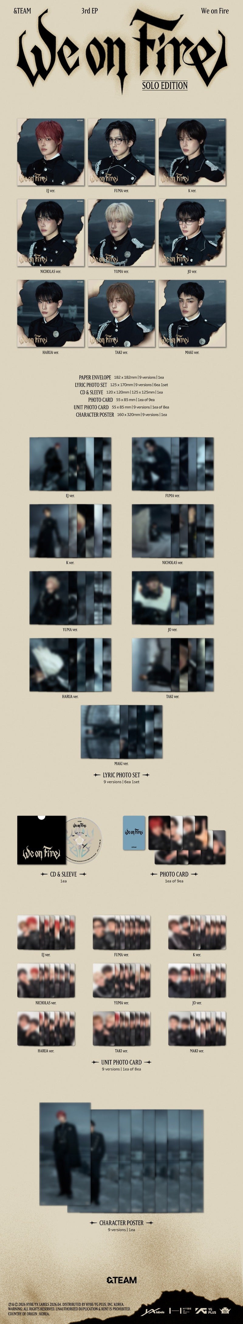 PRE-ORDER &TEAM Japanese Album 3rd EP Album We on Fire (SOLO EDITION)