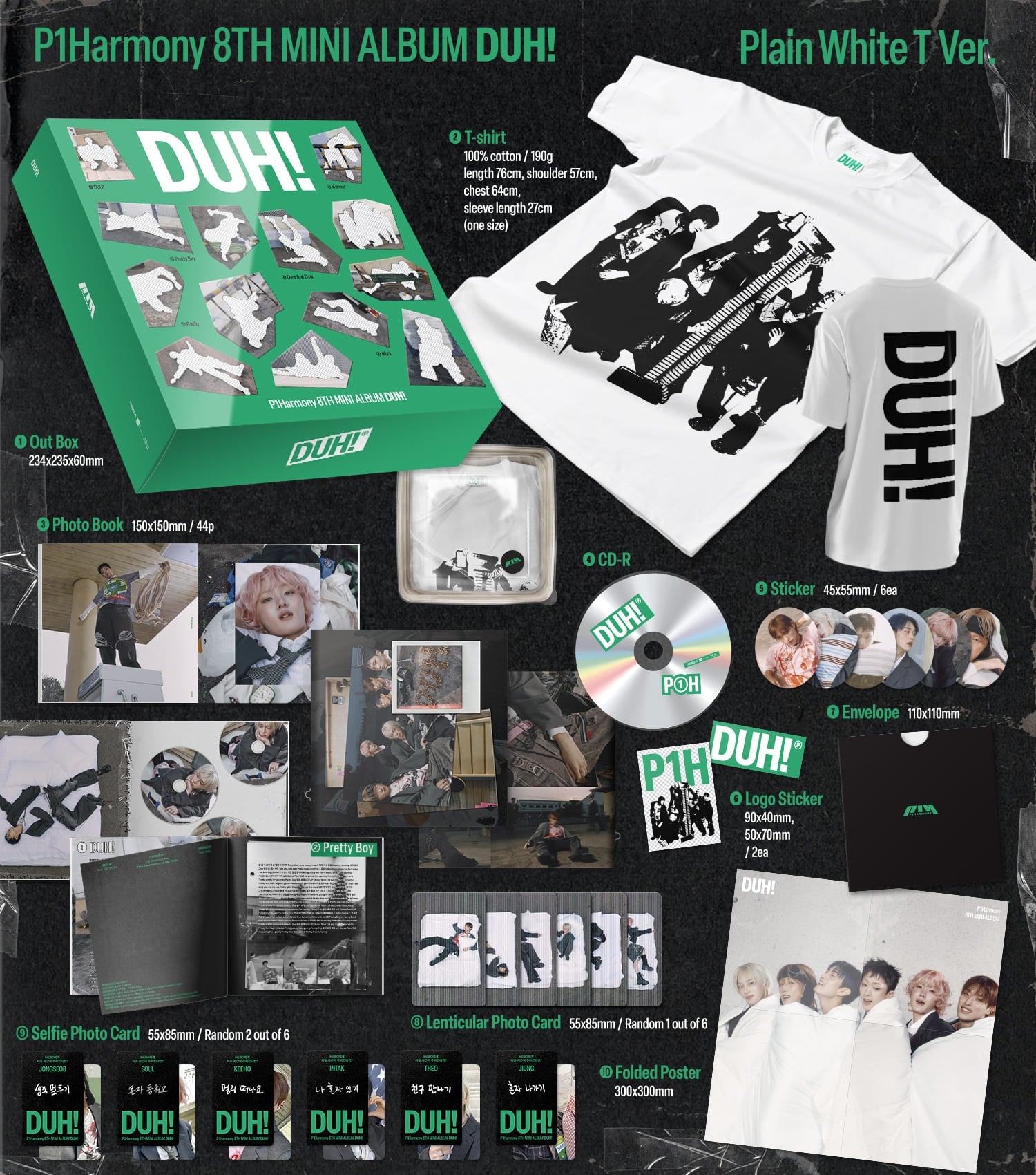 P1Harmony 8th Mini Album DUH! (Plain White T Version) – Clothing ( / / ) | HobiEgo
