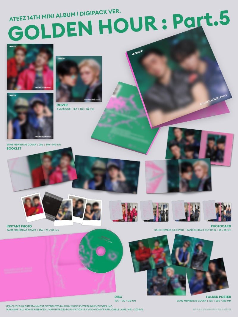 PRE - ORDER ATEEZ 14th Mini Album GOLDEN HOUR : Part.5 (DIGIPACK UNIT Version) + Sound Wave POB – album (Hongjoong & Seonghwa / / ) | HobiEgo K - pop Shop