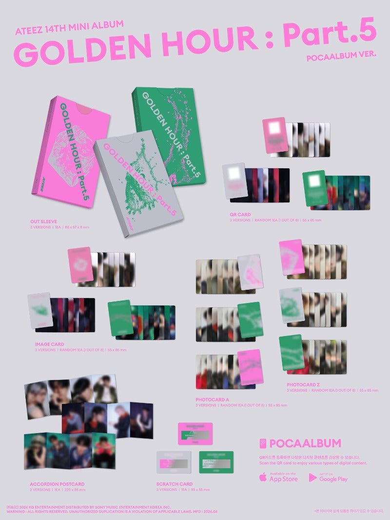 PRE - ORDER ATEEZ 14th Mini Album GOLDEN HOUR : Part.5 (POCAALBUM Version) – album (A (PINK) / / ) | HobiEgo K - pop Shop