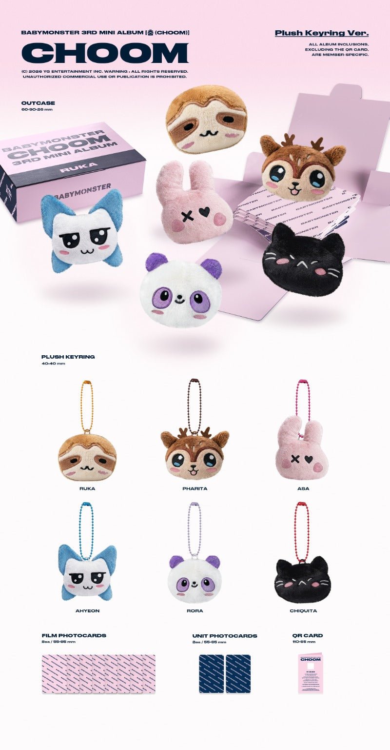PRE - ORDER BABYMONSTER 3rd Mini Album CHOOM Plush Keyring Version – album (Ruka / / ) | HobiEgo K - pop Shop