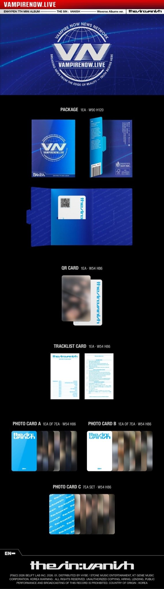 PRE - ORDER ENHYPEN 7th Mini Album THE SIN VANISH (Weverse Albums Version) – album ( / / ) | HobiEgo