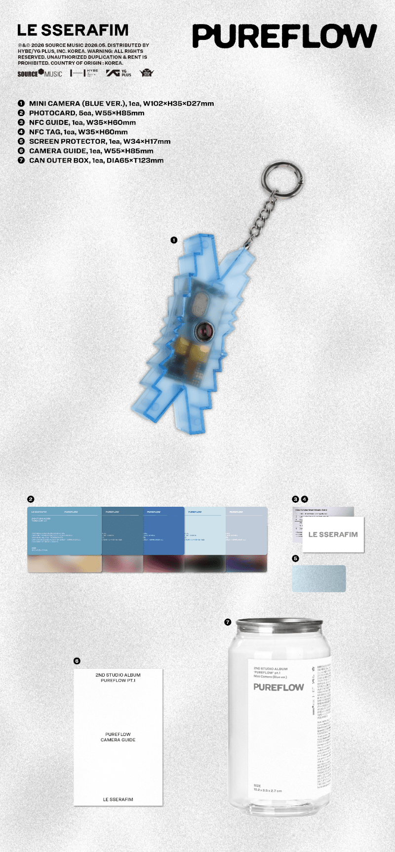 PRE - ORDER LE SSERAFIM 2nd Studio Album PUREFLOW pt.1 (Mini Camera Version) – album (BLACK / / ) | HobiEgo K - pop Shop