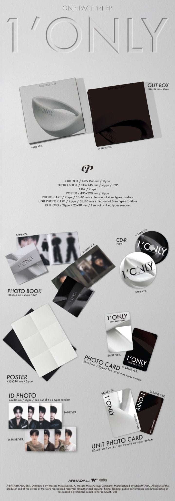 Pre - Order ONE PACT 1st EP Album 1'ONLY SANE / in SANE Version Random – ( / / ) | HobiEgo