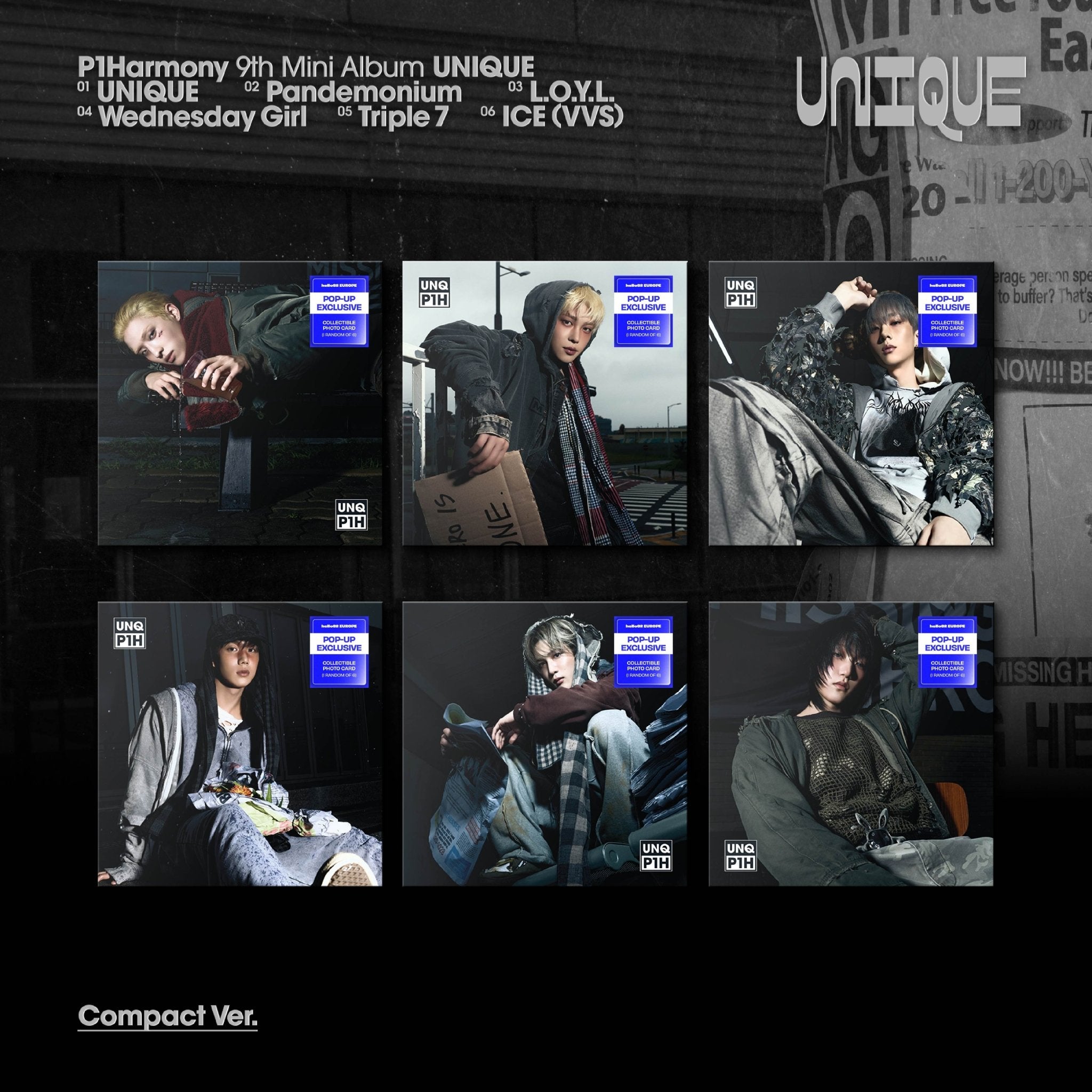 PRE - ORDER P1Harmony 9th Mini Album UNIQUE Compact hello82 Europe POP - UP Exclusive – album (Keeho / / ) | HobiEgo
