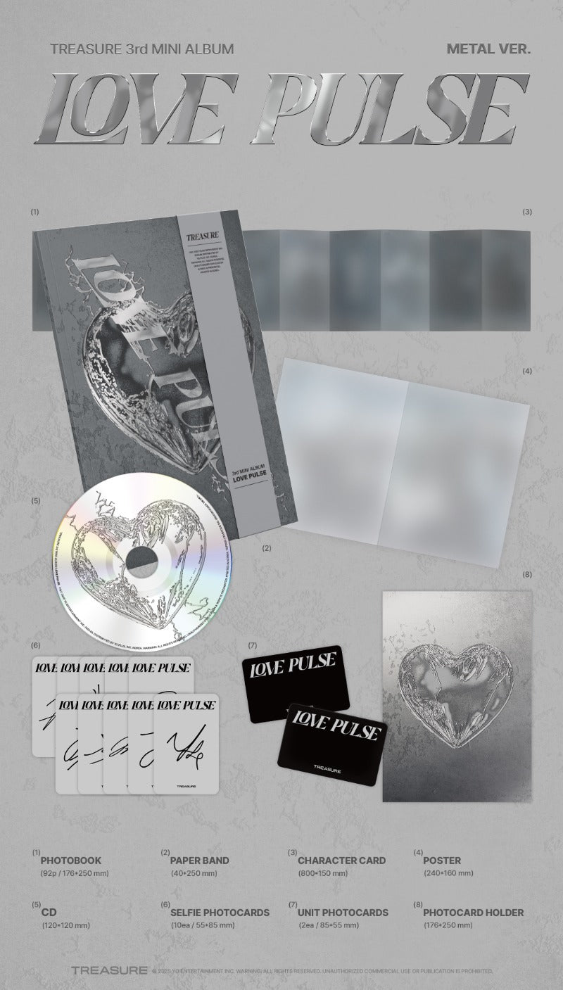 PRE - ORDER TREASURE 3rd Mini Album LOVE PULSE – album (METAL (GREY) / / ) | HobiEgo