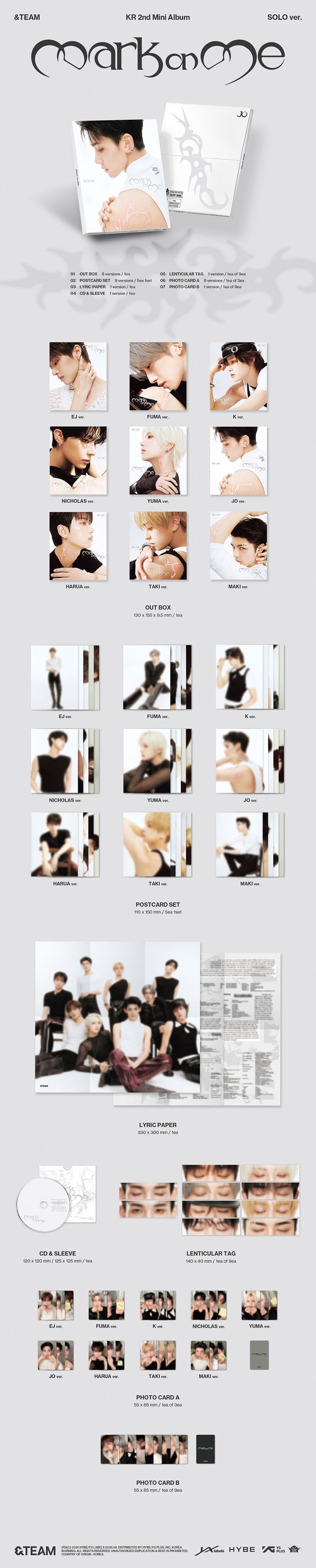 PRE-ORDER &TEAM KR 2nd Mini Album Mark on Me (SOLO Version)