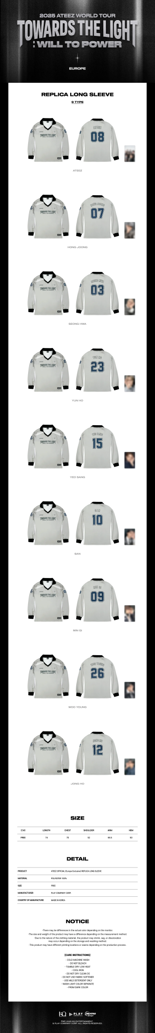 ATEEZ TOWARDS THE LIGHT : WILL TO POWER World Tour Pop - Up Store in Europe Replica Long Sleeve – Clothing (ATEEZ / / ) | HobiEgo