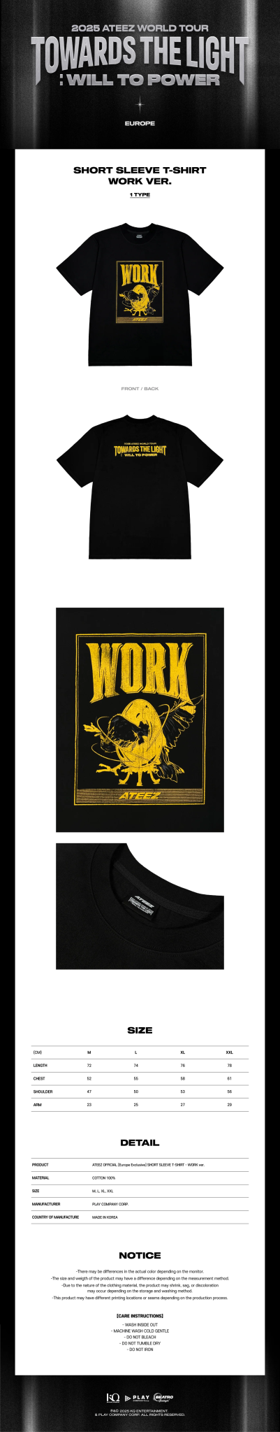 ATEEZ TOWARDS THE LIGHT : WILL TO POWER World Tour Pop - Up Store in Europe Short Sleeved T-Shirt Work – Clothing (M / / ) | HobiEgo