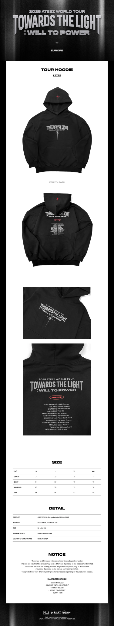 ATEEZ TOWARDS THE LIGHT : WILL TO POWER World Tour Pop - Up Store in Europe Tour Hoodie – Clothing (M / / ) | HobiEgo