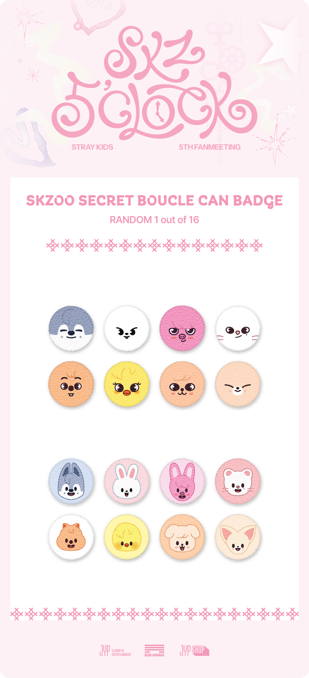 PRE-ORDER Stray Kids SKZOO Secret Boucle Can Badge : For 5th Fanmeeting 5'CLOCK