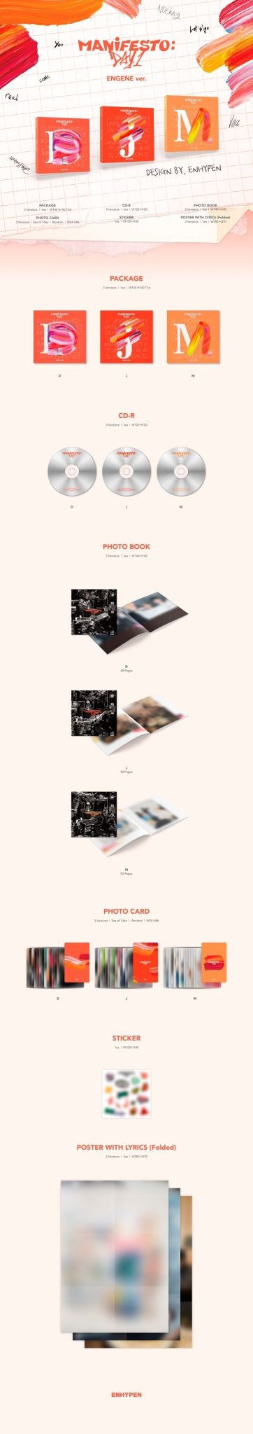 ENHYPEN 3rd Mini Album MANIFESTO : DAY 1 (ENGENE Version) – album (D (PEACH) / / ) | HobiEgo