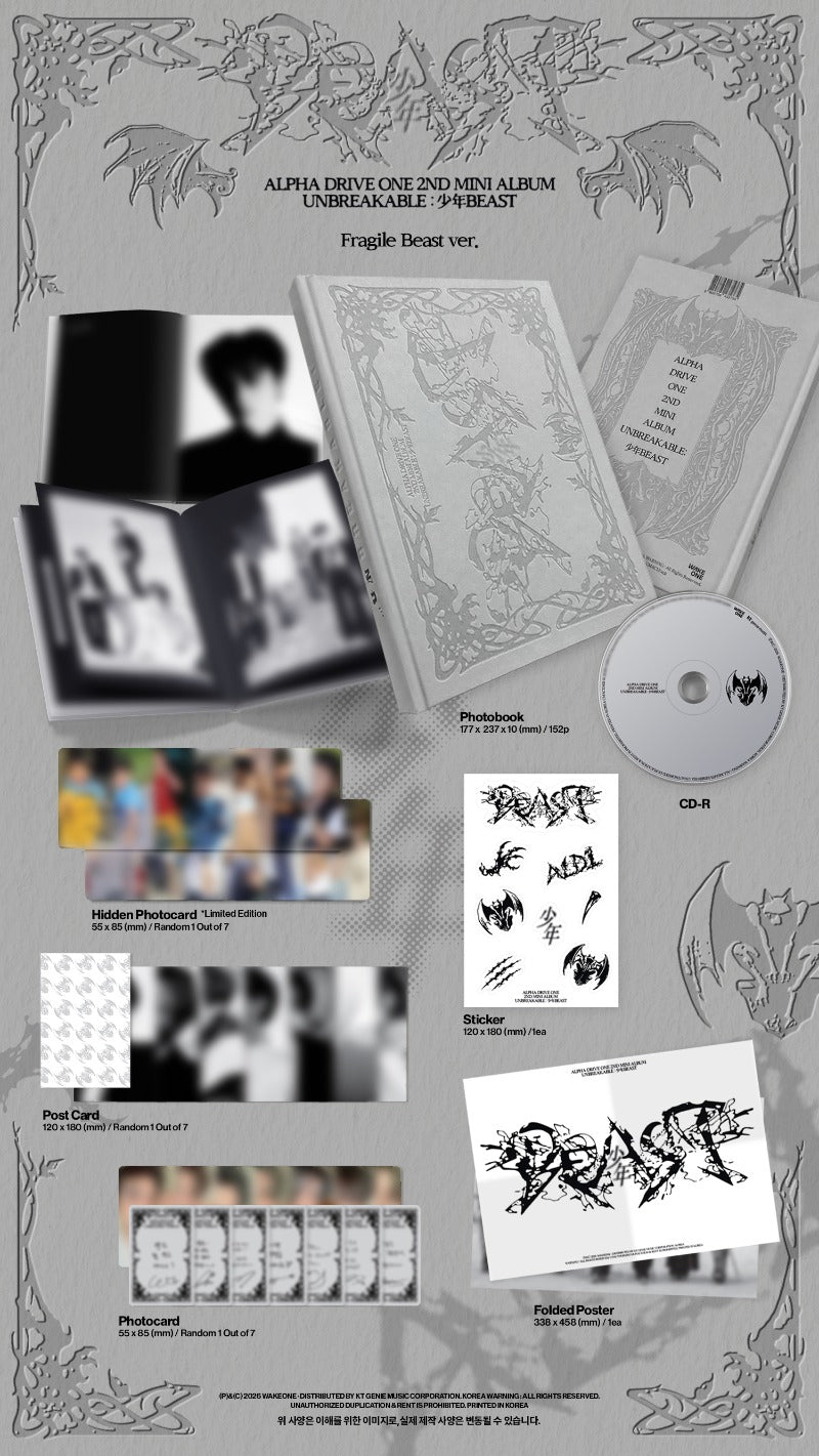 PRE-ORDER ALPHA DRIVE ONE 2nd Mini Album UNBREAKABLE : 少年 BESAT (Fragile Beast Version) + MAKESTAR POB