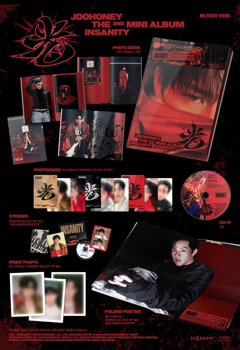 JOOHONEY (MONSTA X) 2nd Mini Album 光 INSANITY (Photobook Version) – album 8804775459283 (IN RED (RED) / / ) | HobiEgo K - pop Shop