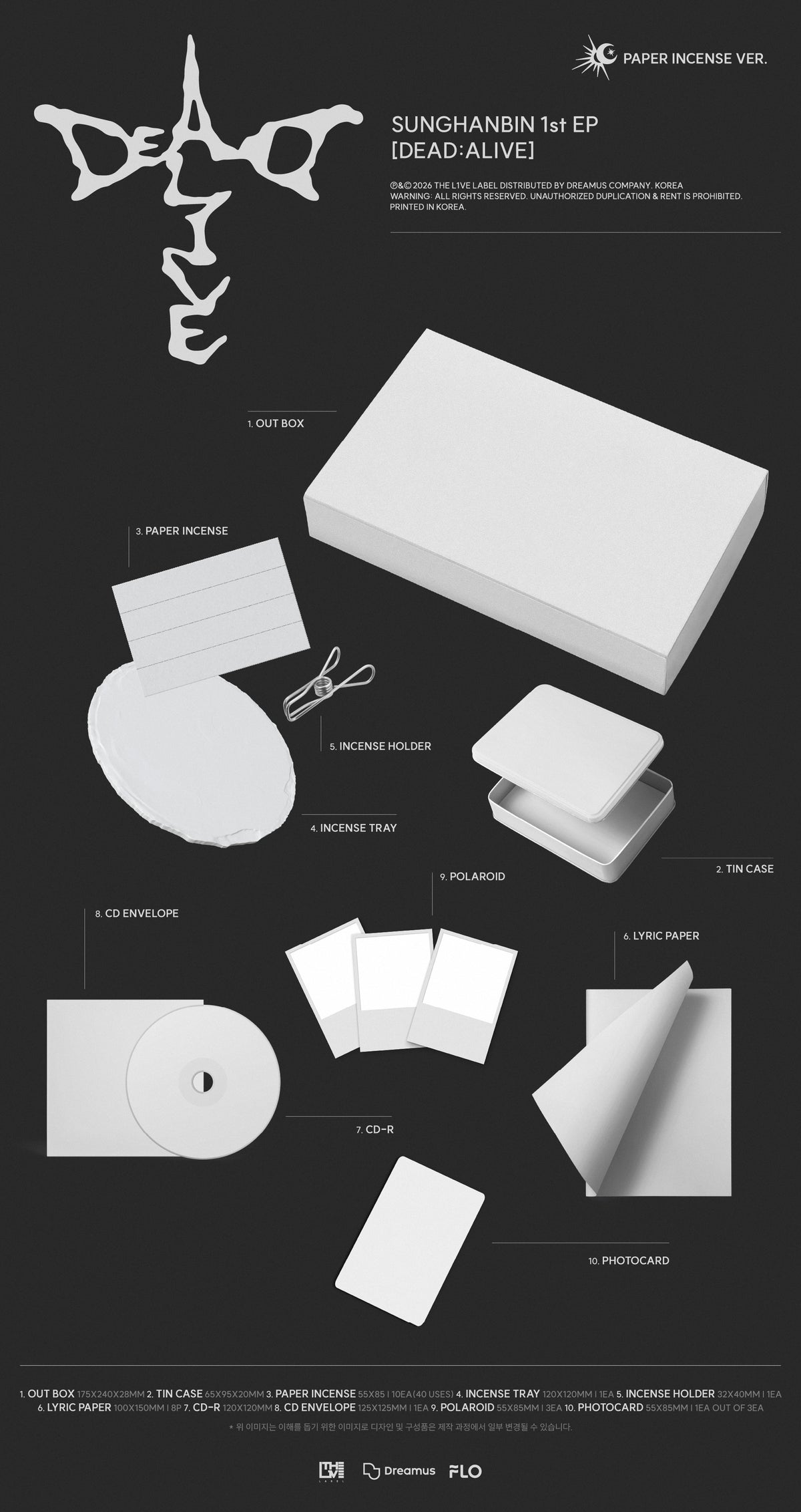 PRE-ORDER SUNG HANBIN 1st Mini Album DEAD:ALIVE (Paper Incense Version Limited)