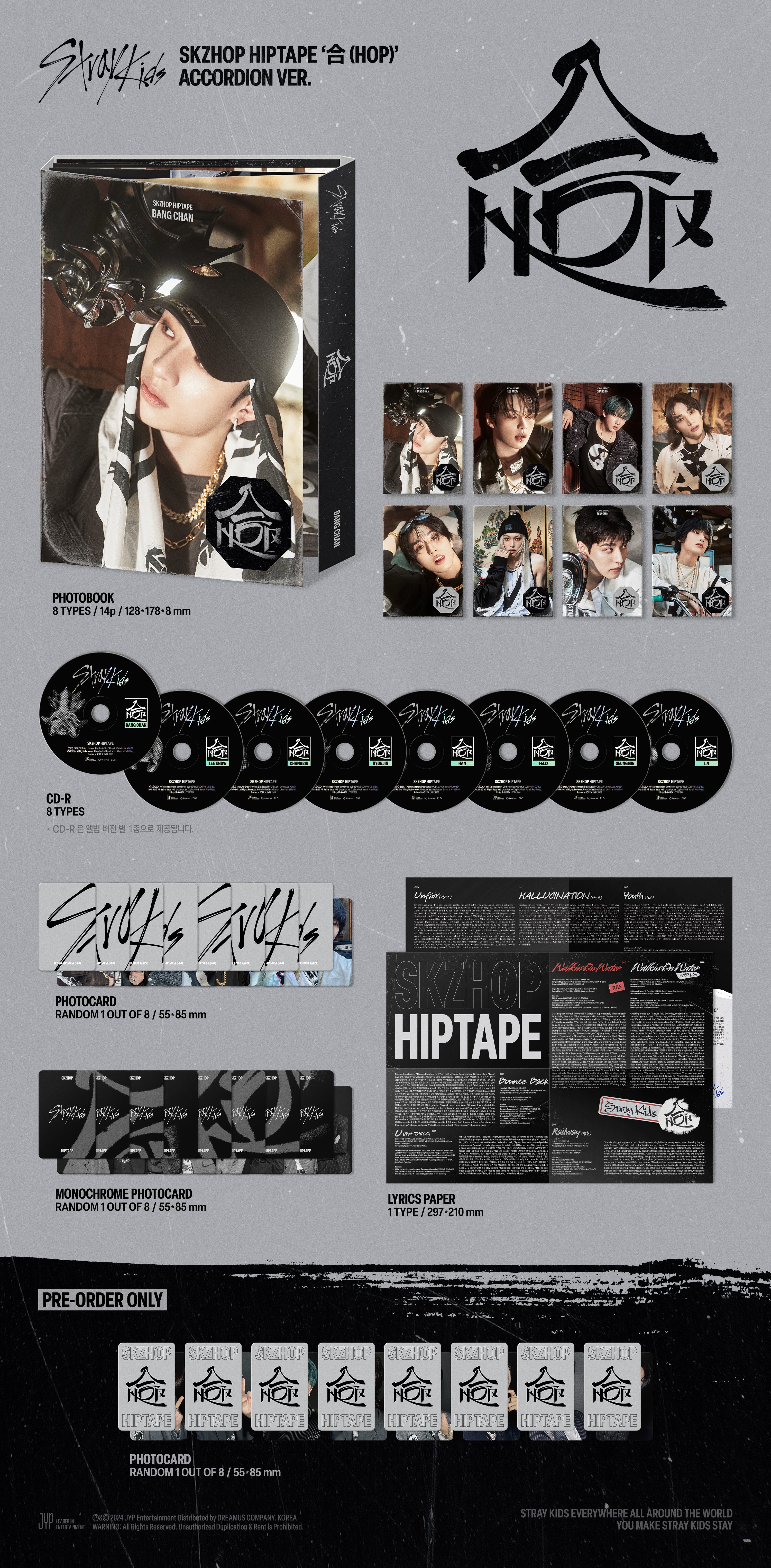 PRE-ORDER Stray Kids SKZHOP HIPTAPE 合 (HOP) (ACCORDION Version) Random Member + Sound Wave POB