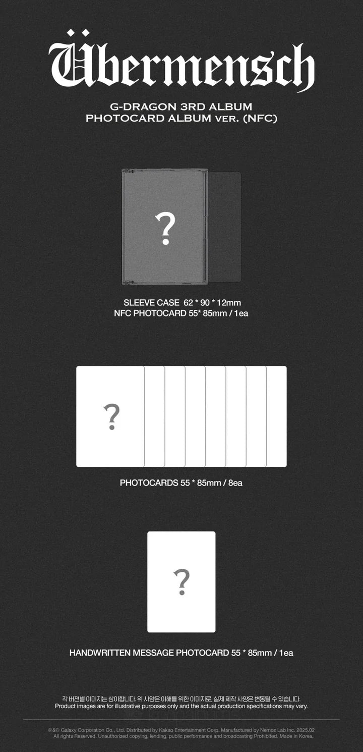 PRE-ORDER G-DRAGON 3rd Album ÜBERMENSCH (Mini Photocard Album Version) (NFC)