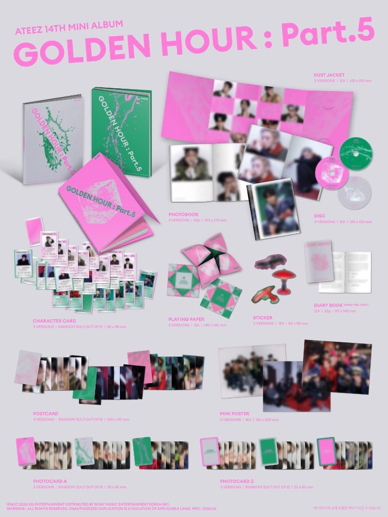 PRE - ORDER ATEEZ 14th Mini Album GOLDEN HOUR : Part.5 + Sound Wave POB – album  (A (PINK) / / ) | HobiEgo K - pop Shop