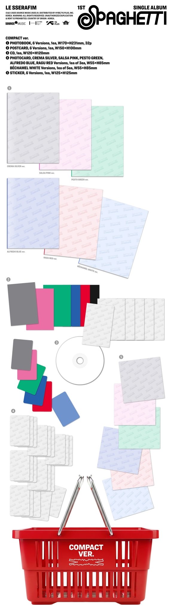 PRE - ORDER LE SSERAFIM 1st Single Album SPAGHETTI (Compact Version) – album (Crema Silver / / ) | HobiEgo