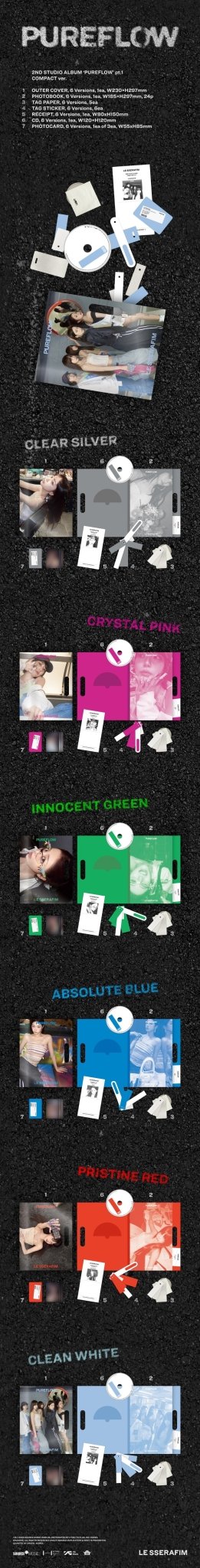 PRE - ORDER LE SSERAFIM 2nd Studio Album PUREFLOW pt.1 (COMPACT Version) – album  (Clear Silver / / ) | HobiEgo K - pop Shop