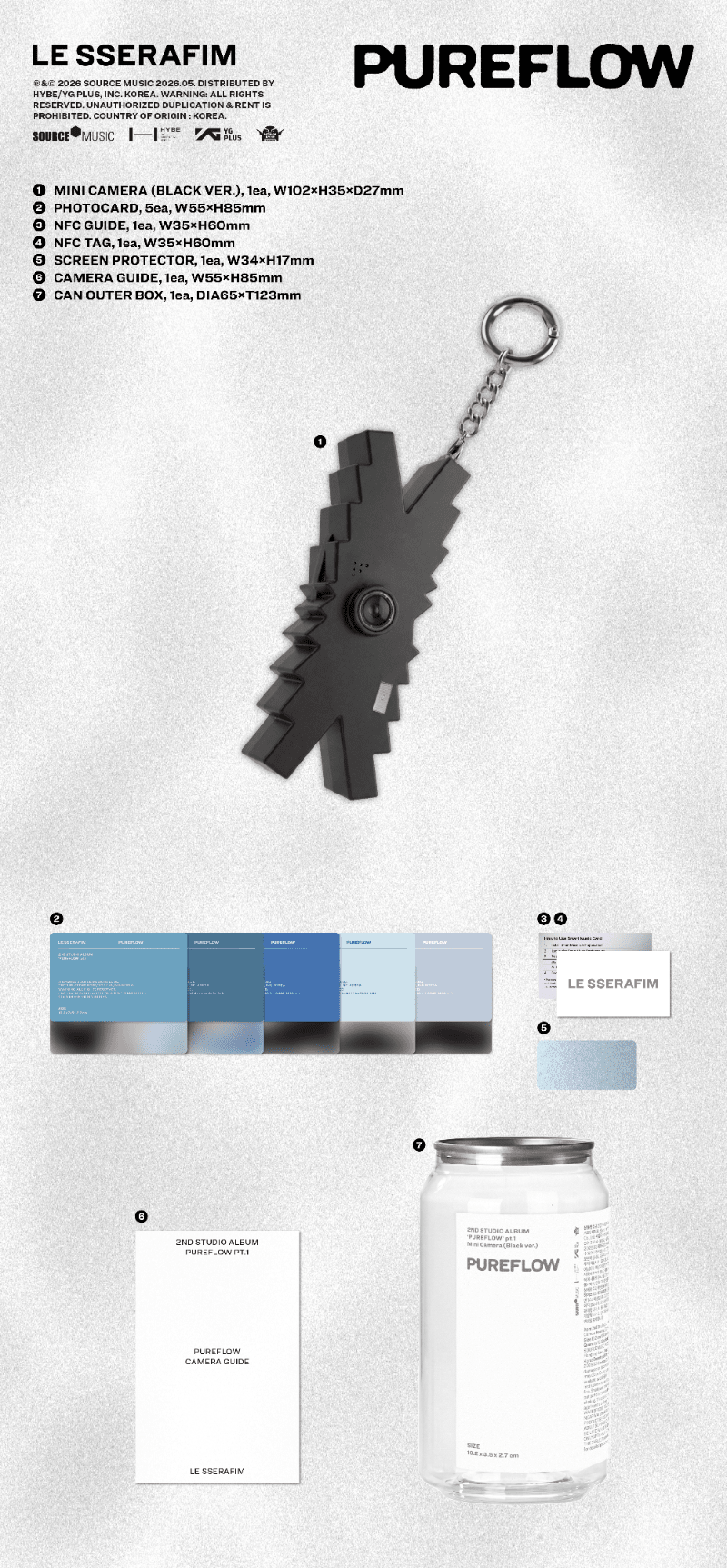 PRE - ORDER LE SSERAFIM 2nd Studio Album PUREFLOW pt.1 (Mini Camera Version) – album  (BLACK / / ) | HobiEgo K - pop Shop