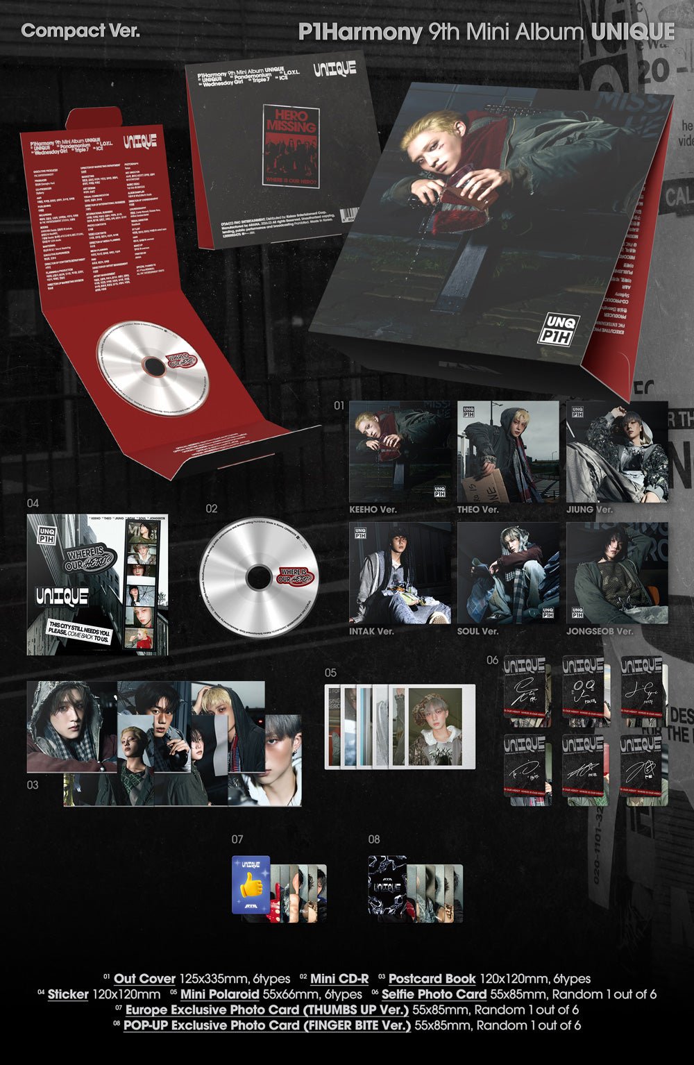 P1Harmony 9th Mini Album UNIQUE Compact hello82 Europe POP-UP