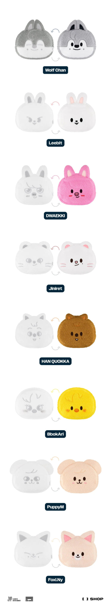 PRE - ORDER Stray Kids World Tour dominATE : celebrATE Pop - Up Store SKZOO Reversible Face Pouch – merch (Wolf Chan / / ) | HobiEgo