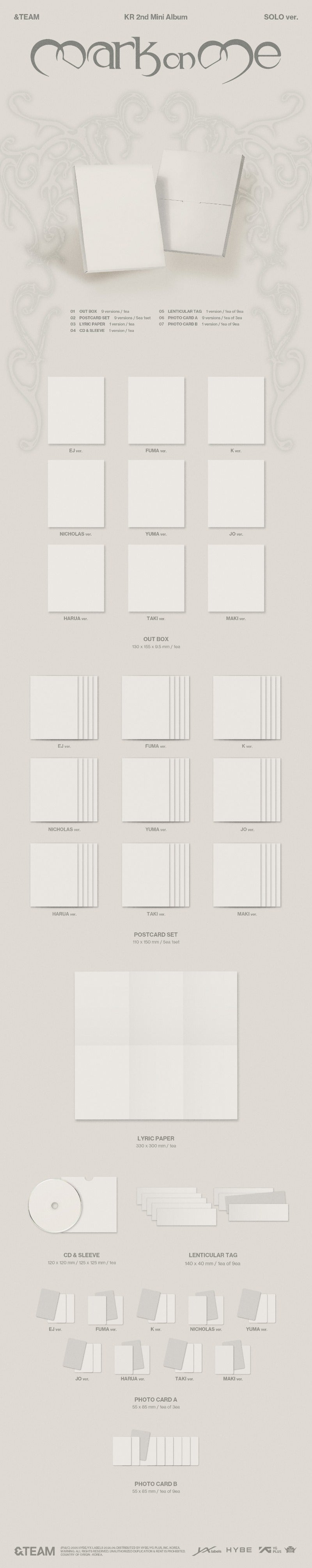 PRE-ORDER &TEAM KR 2nd Mini Album Mark on Me (SOLO Version)
