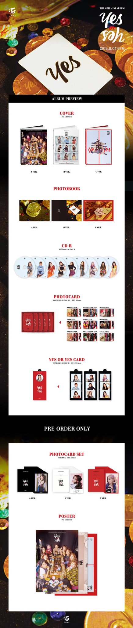 TWICE 6th Mini Album YES or YES – album (A (BLACK) / / ) | HobiEgo