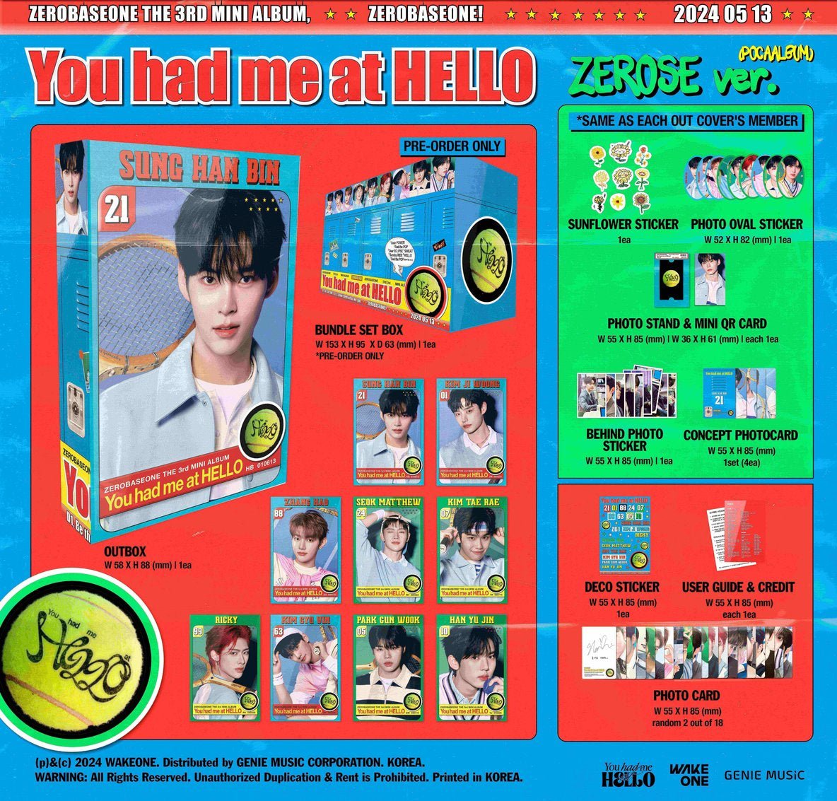 ZEROBASEONE 3rd Mini Album You had me at HELLO (POCAALBUM) – album (Sung Han Bin / / ) | HobiEgo